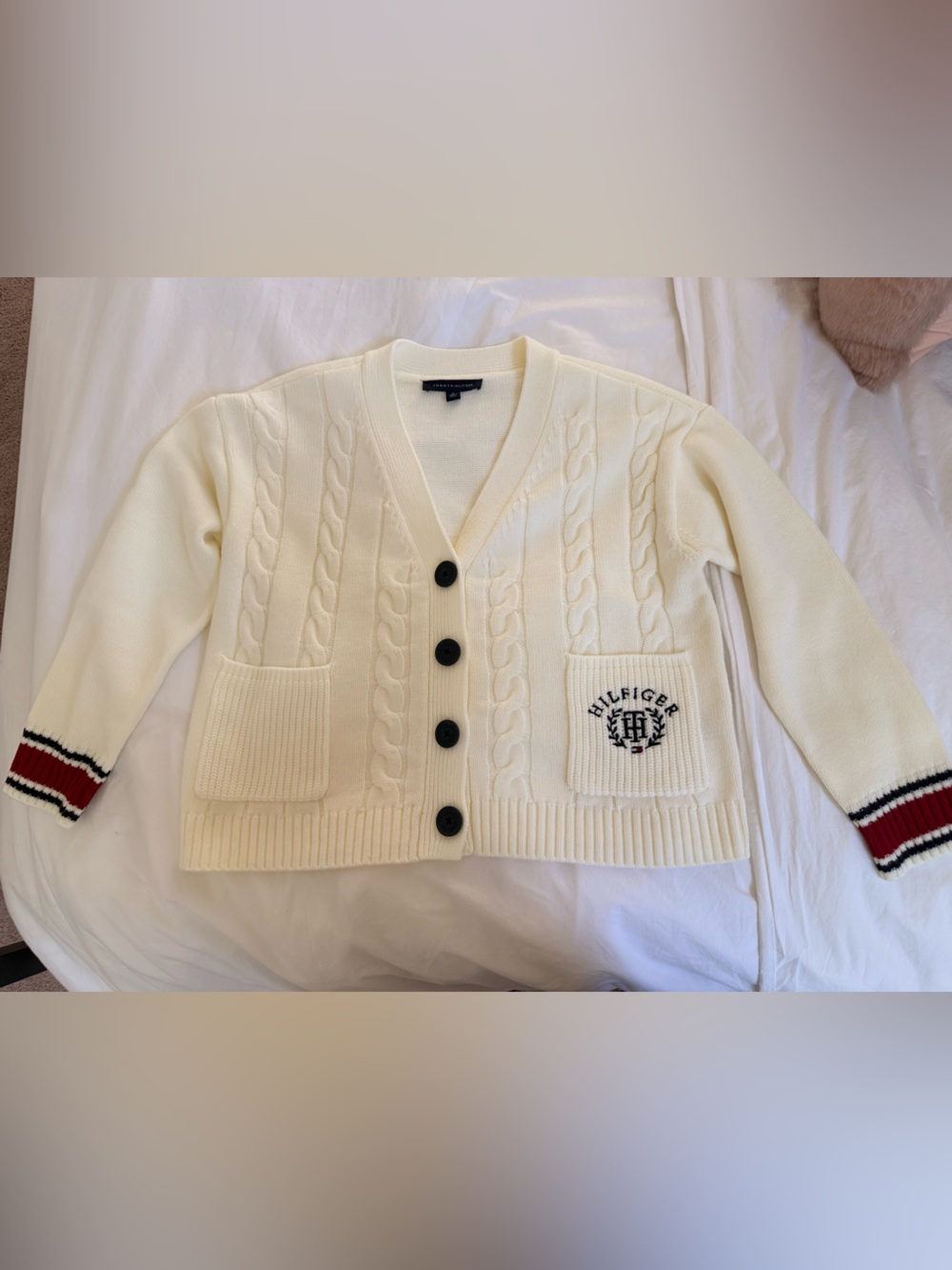 Tommy Hilfiger Cream Knit Sweater with Embroidered Crest - Picture 2 of 10